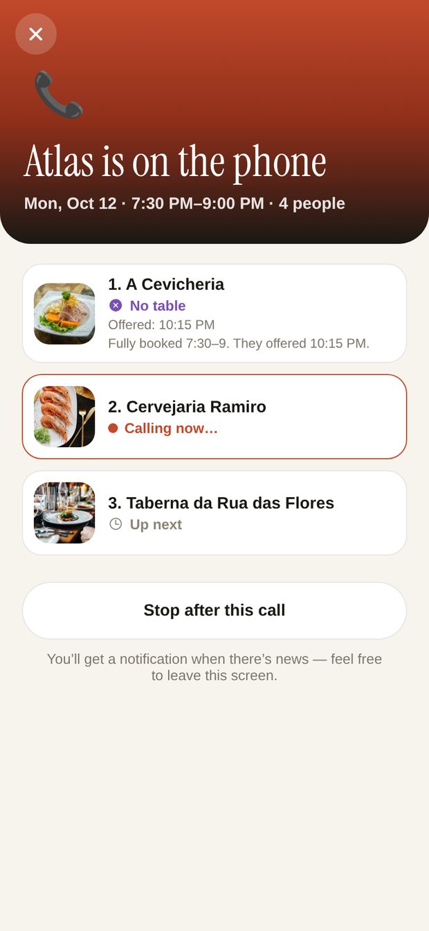 Zion calling a restaurant